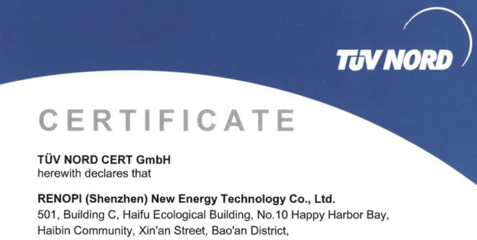 RENOPI Achieves TUV Certification for All PV Modules, Reinforcing Commitment to Quality and Innovation